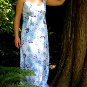 Vtg 70s Halter Maxi Dress, Long, Blue Strappy Summer Dress, Garden Party, Travel